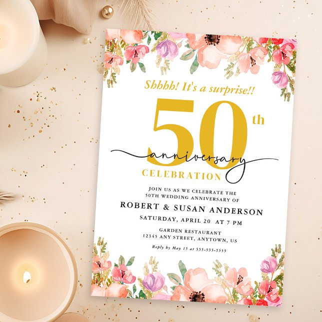 Invitation Elegant Floral Surprise 50th Wedding Anniversary (Créateur téléchargé)