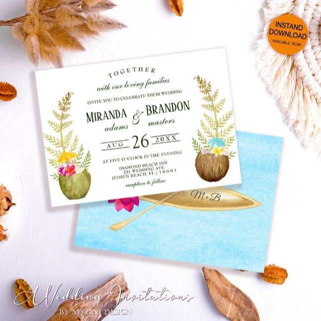 Invitation Elégant Floral Tropical Beach Hawaii Mariage (Créateur téléchargé)