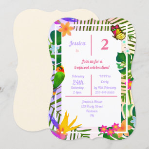 Invitation Élégant floral tropical vert palmier 2ème annivers