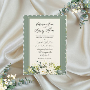 Invitation Élégant floral vert aquarelle mariage à festons