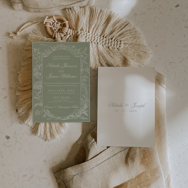 Invitation Élégant floral vert sauge boho botanique mariage (Créateur téléchargé)