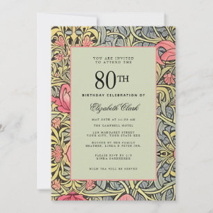Invitation Élégant Floral Victorian Anniversaire 80 Ans