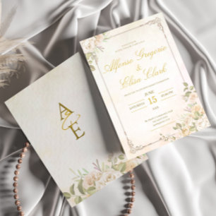 Invitation Élégant floral vintage aquarelle Boho mariage