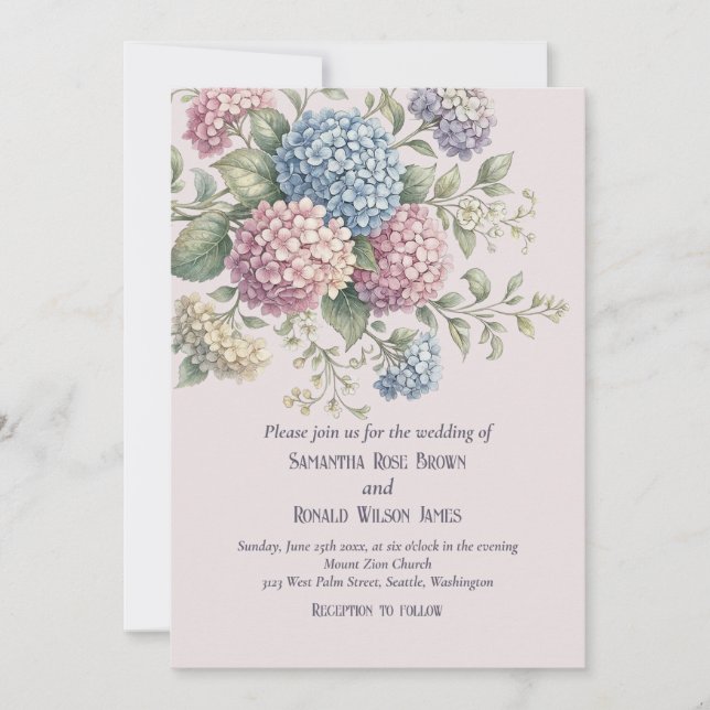 Invitation Elegant Floral Vintage Blush Hydrangea Wedding  (Devant)