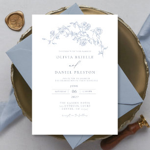 Invitation Élégant Floral Vintage Dusty Blue Mariage