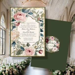 Invitation Élégant Floral Vintage Français Classic Mariage or