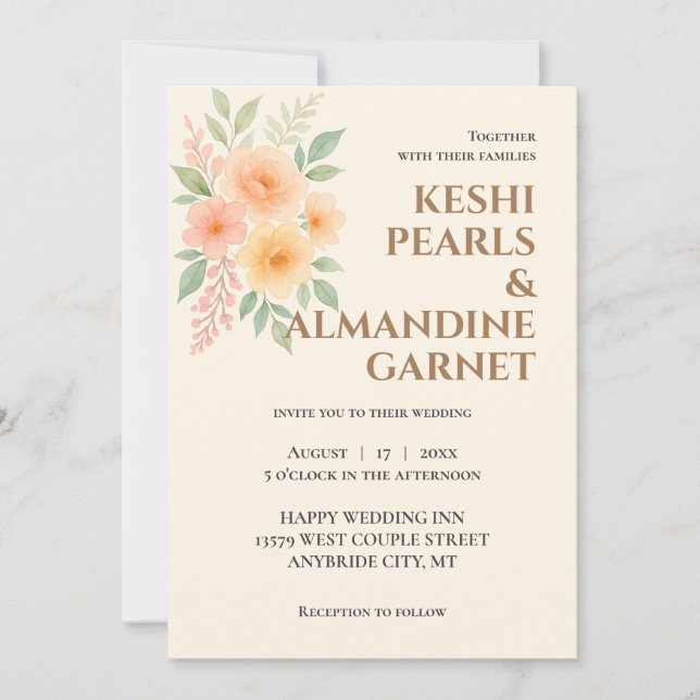 Invitation Elegant Floral Watercolor Wedding Invite (Devant)
