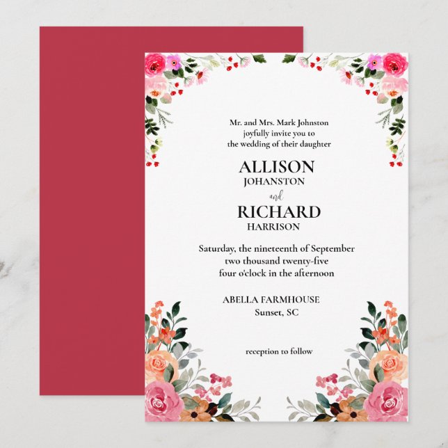 Invitation Elegant Floral Wedding (Devant / Derrière)