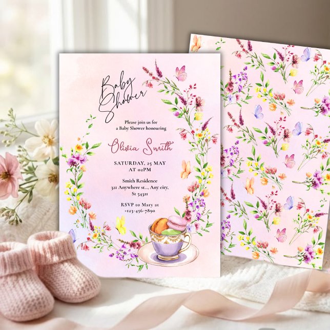 Invitation Elegant Floral with Butterflies Party Baby Shower  (Créateur téléchargé)
