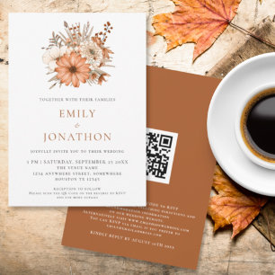 Invitation Élégant Floraux d'automne QR Code Mariage