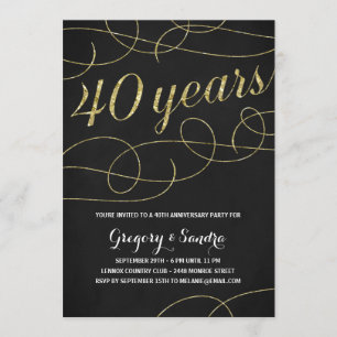 Invitation Elegant Flourish   Faux or feuille d'or 40e annive