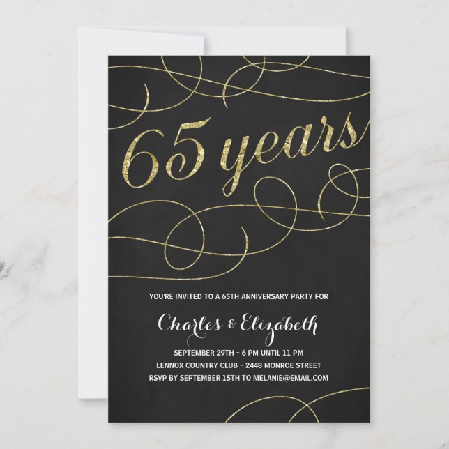 Invitation Elegant Flourish | Faux papier doré 65e anniversai (Devant)