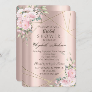 Invitation Elégant Flowers Lines Rose Fête des mariées or