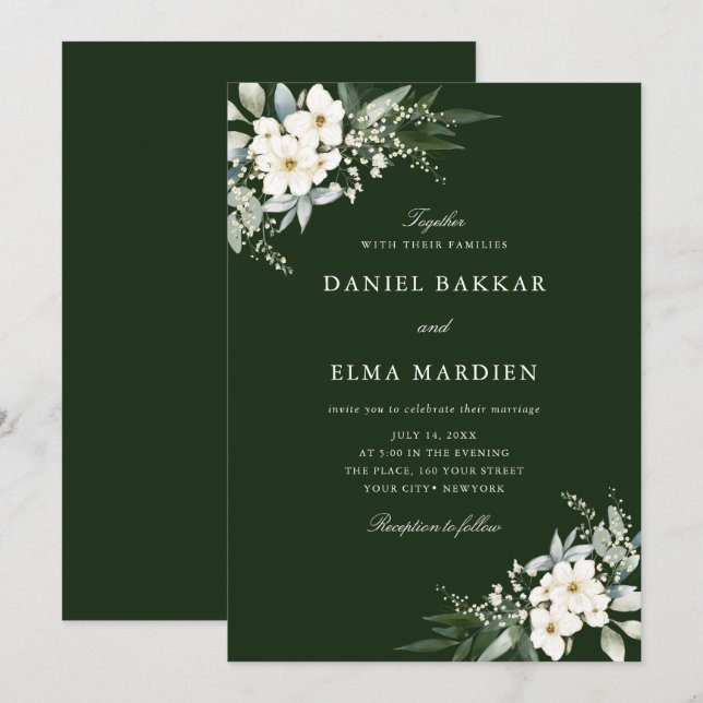 Invitation Elegant Foliage Boho Watercolor Floral Wedding  (Devant / Derrière)