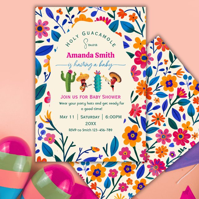 Invitation Elegant Folk art  Mexican Floral Baby shower (Créateur téléchargé)