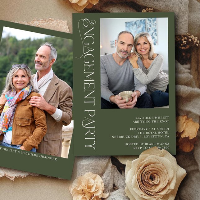 Invitation Elegant Forest Green 2 Photo Party (Engagement Photo Invitation from the Engagement Party Invitations collection by Darling & May)