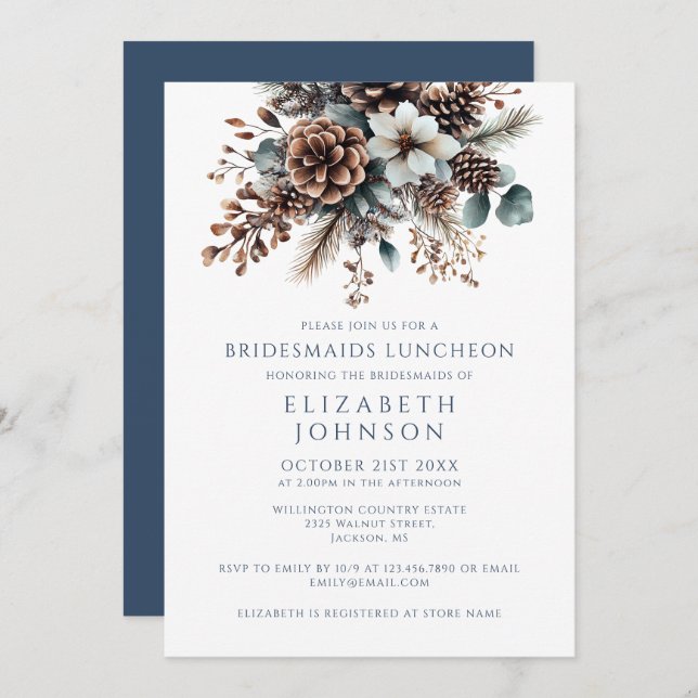 Invitation Élégant Forêt Rustique Floral Bridesmaids Déjeuner (Devant / Derrière)