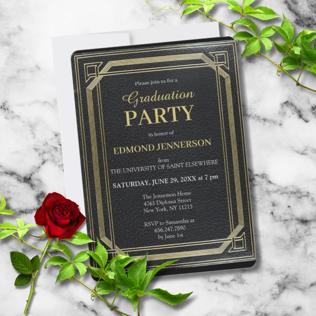 Invitation Élégant Formal Black Gold 2025 Graduation Party (CLASSIC BLACK ELEGANT GRADUATION PARTY INVITATION)