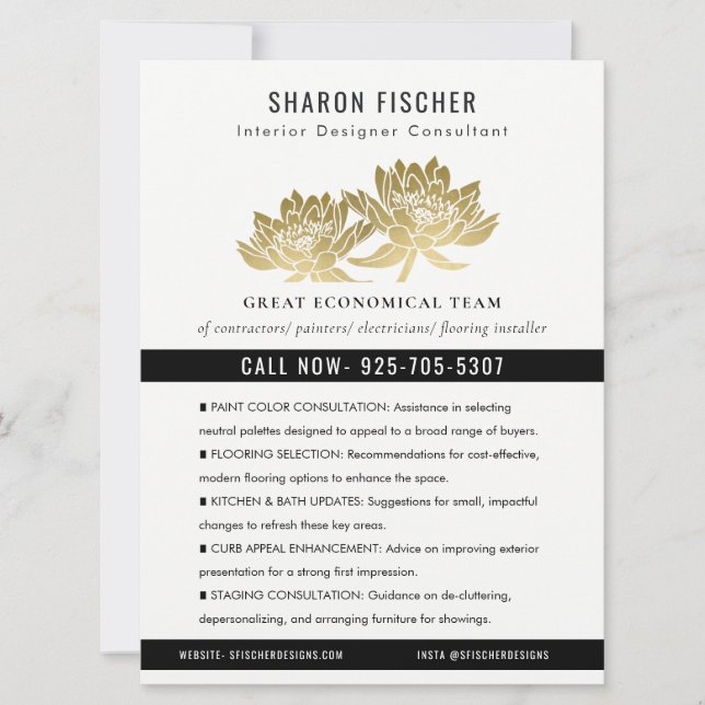 Invitation Elegant Formal Faux Gold Lotus Floral Business (Devant)