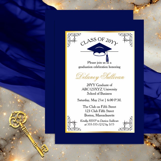 Invitation Élégant Formal Gold College Graduation Party (Elegant Formal Gold College | University Graduation Party Invitation for Print and/or Download)