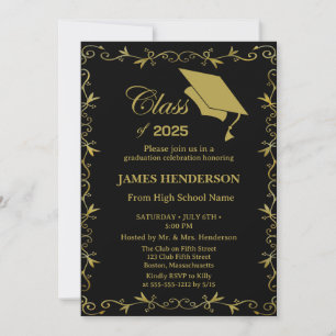Invitation Élégant Formal Gold College Graduation Party 2025