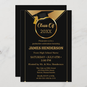 Invitation Élégant Formal Gold College Graduation Party 2025