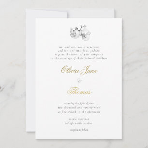 Invitation Élégant Formal Minimal Moderne Floral Mariage Or