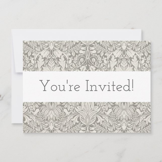 Invitation élégant formel brocart en dentelle de damas blanc (Devant)