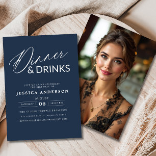 Invitation Élégant Formel Marine Blue Dinner Party Photo