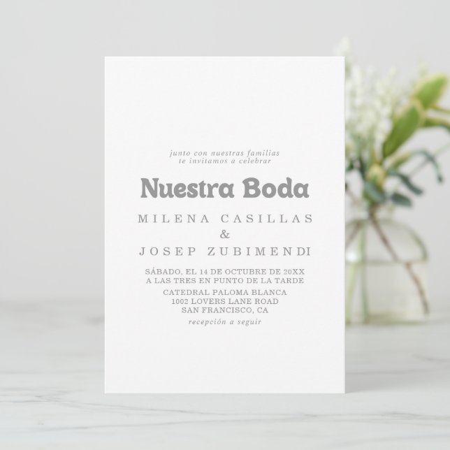 Invitation Élégant Formel Minimal Nuestra Boda Mariage (Debout devant)