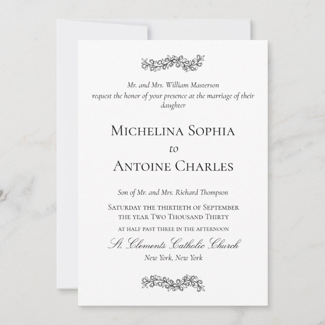 Invitation Élégant Formel Noir et Blanc | Mariage (Devant)