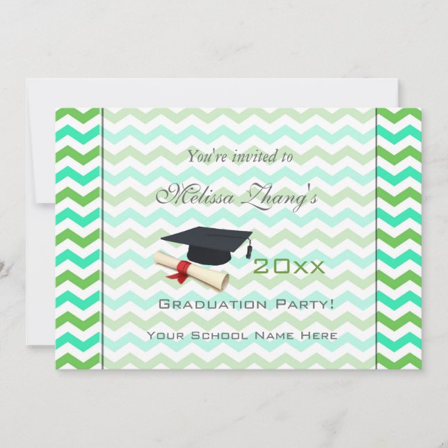Invitation Élégant, frais été vert chevron graduation (Devant)