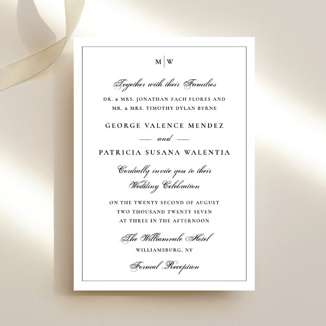 Invitation Elegant Frame Classic Monogram Black White Wedding (Créateur téléchargé)