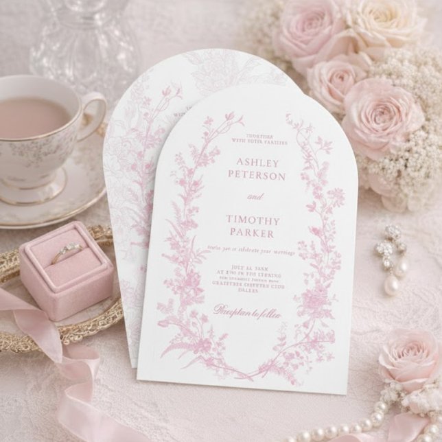 Invitation Elegant French Pink Toile Floral Wedding  (Créateur téléchargé)