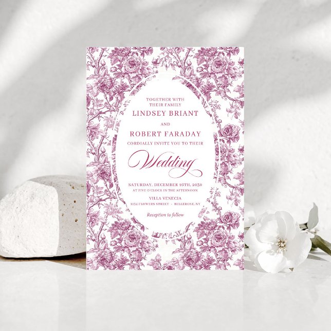 Invitation Elegant French Toile Rose Pattern Wedding Invite (Elegant French Toile Rose Pattern Wedding Invitation)