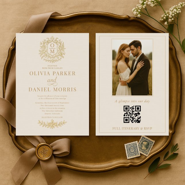 Invitation Elegant French Victorian Photo QR Code Wedding (Créateur téléchargé)