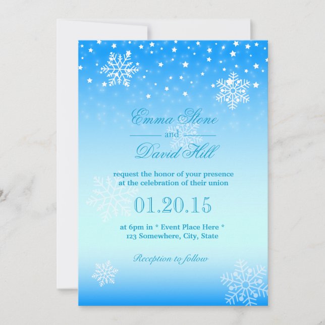 Invitation Élégant Froid Snowflakes hiver Mariage bleu (Devant)