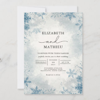 Invitation Elégant Frost Blue Winter Botanique Mariage