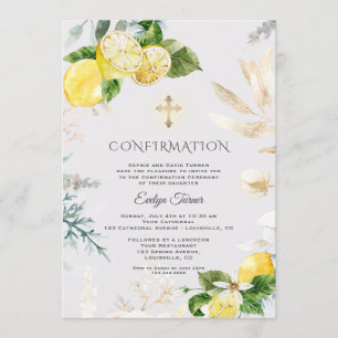 Invitation Élégant Fruits de citron Or Floral Girl Confirmati