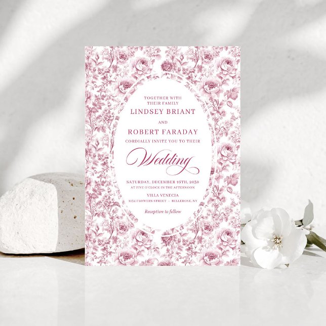 Invitation Elegant Fuchsia Dusty Pink Toile Roses Wedding   (Elegant Fuchsia Dusty Pink Toile Roses Wedding Invitation

)