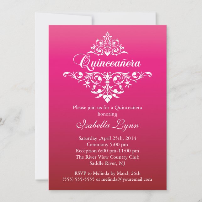 Invitation Élégant Fuchsia Pink Ombre Quinceañera Party (Devant)