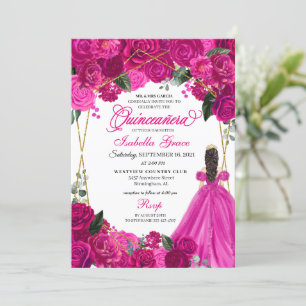 Invitation Elégant Fuchsia rose Floral Quinceanera Anniversai