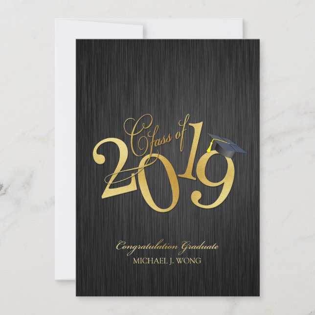 Invitation Elégant Funky Gold Class de 2019 Graduation (Devant)
