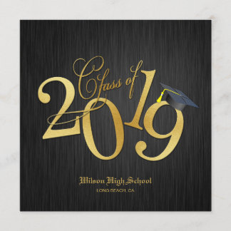 Invitation Elégant Funky Gold Class de 2019 Graduation