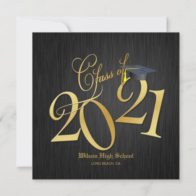 Invitation Elegant Funky Gold Class of 2021 Graduation (Devant)