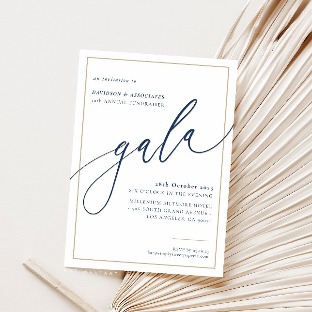 Invitation ELEGANT GALA calligraphie style marine d'or formel (Créateur téléchargé)