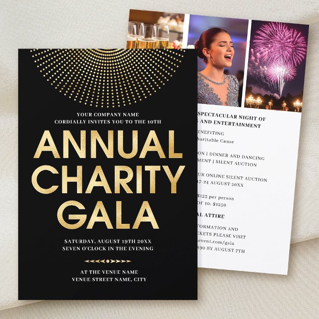 Invitation Elégant Gala Corporate Photo Black Faux Gold (Créateur téléchargé)