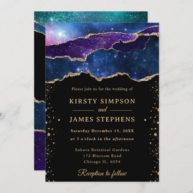 Invitation Élégant Galaxie et Parties scintillant or Mariage  (Devant / Derrière)