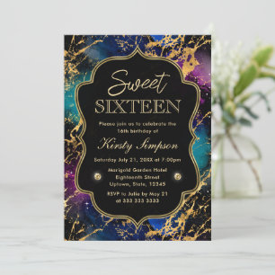 Invitation Élégant Galaxie Marbre Multicolore Sweet Seize