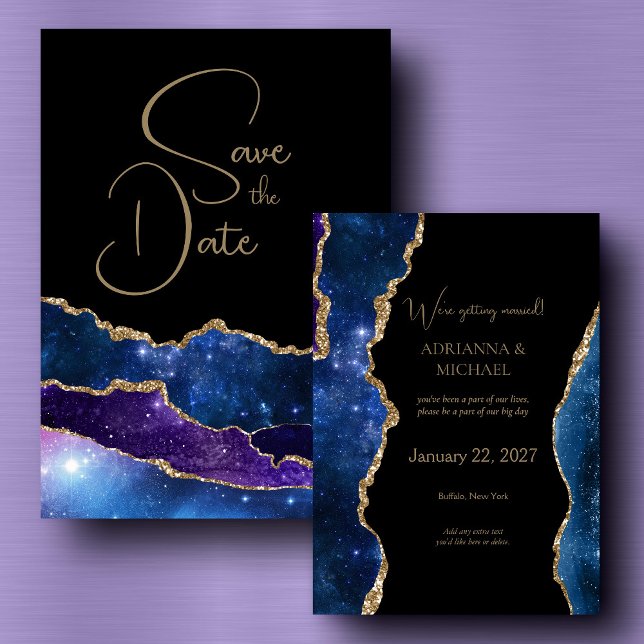 Invitation Elégant Galaxy Agate Mariage Enregistrer la date (Créateur téléchargé)